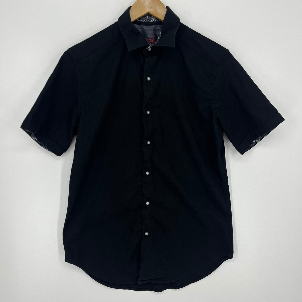 Robert Graham Mens Black Short Sleeve Button Down Shirt Classic Fit XS